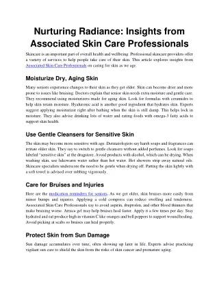 Nurturing Radiance Insights from Associated Skin Care Professionals