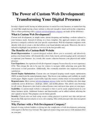 The Power of Custom Web Development Transforming Your Digital Presence