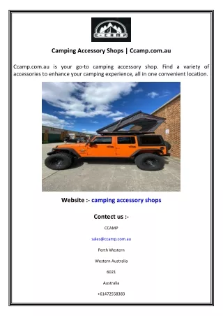 Camping Accessory Shops  Ccamp.com.au