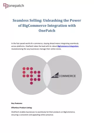 Seamless Selling: Unleashing the Power of BigCommerce Integration with OnePatch