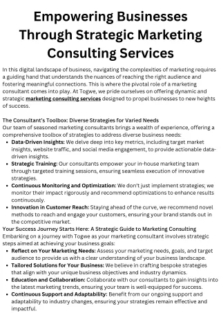 Empowering Businesses Through Strategic Marketing Consulting Services