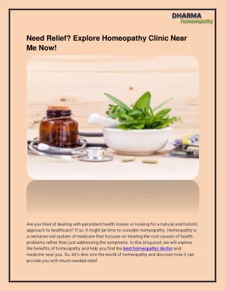 Need Relief? Explore Homeopathy Clinic Near Me Now!