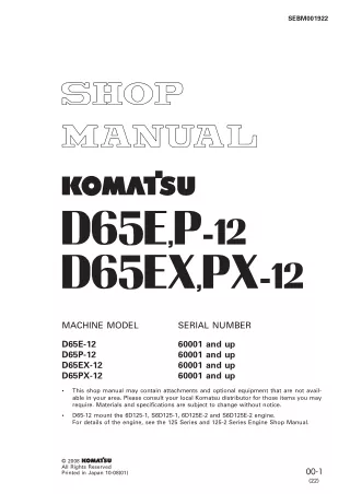 Komatsu D65E-12 Dozer Bulldozer Service Repair Manual (SN 60001 and up)