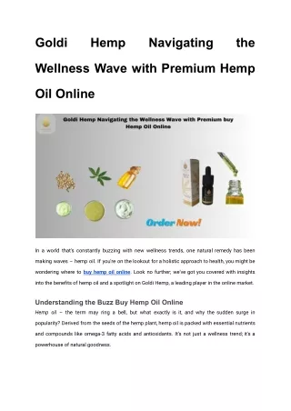 Goldi Hemp Navigating the Wellness Wave with Premium Hemp Oil Online