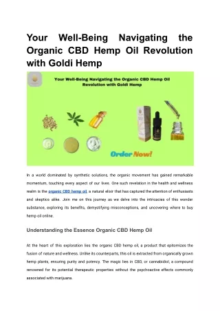 Your Well-Being Navigating the Organic CBD Hemp Oil Revolution with Goldi Hemp