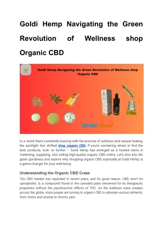 Goldi Hemp Navigating the Green Revolution of Wellness shop Organic CBD
