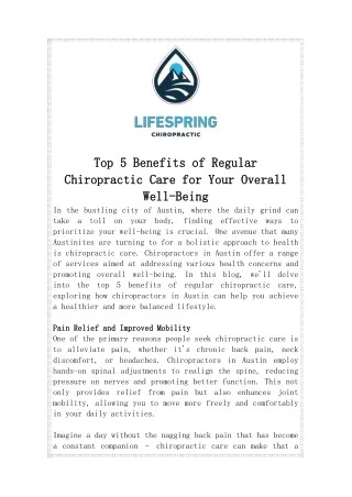 Top 5 Benefits of Regular Chiropractic Care for Your Overall Well-Being