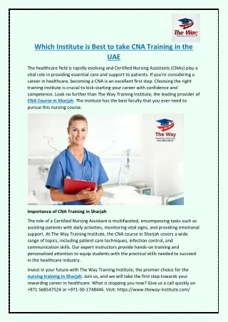 Which Institute is Best to take CNA Training in the UAE