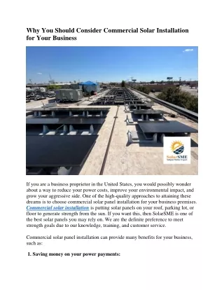 Why You Should Consider Commercial Solar Installation for Your Business