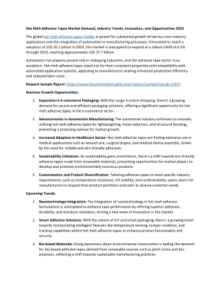 Hot Melt Adhesive Tapes Market Demand, Industry Trends, Innovation, and Opportun