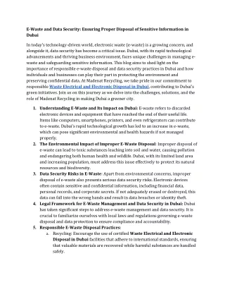 E-Waste and Data Security Ensuring Proper Disposal of Sensitive Information in Dubai
