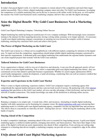 Seize the Digital Benefit: Why Gold Coast Companies Required a Marketing Company