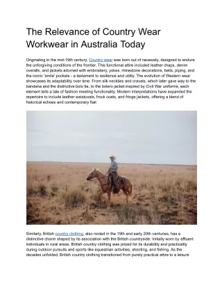 The Relevance of Country Wear Workwear in Australia Today