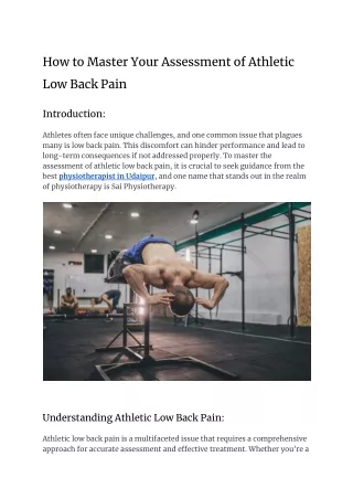 How to Master Your Assessment of Athletic Low Back Pain