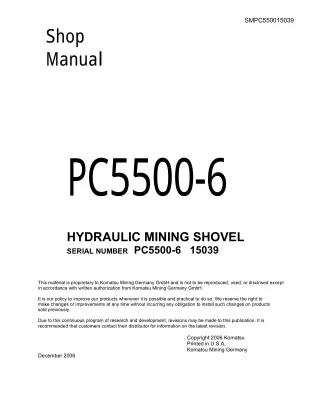 Komatsu PC5500-6 Hydraulic Mining Shovel Service Repair Manual (SN 15039)