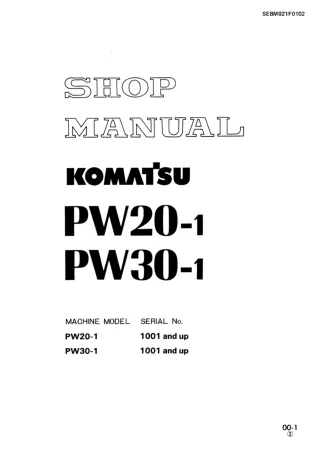 Komatsu PW20-1 PW30-1 Wheeled Excavator Service Repair Manual SN 1001 and up