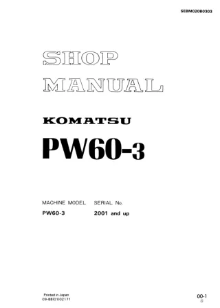 Komatsu PW60-3 Wheeled Excavator Service Repair Manual (PW60-3 Serial 2001 and up)