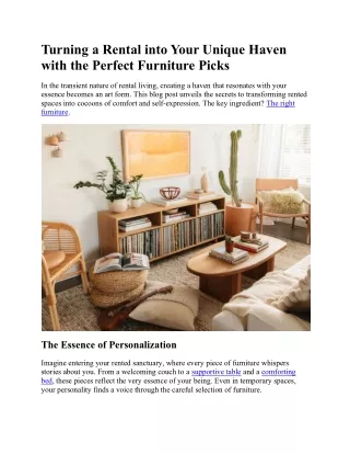 Turning a Rental into Your Unique Haven with the Perfect Furniture Picks