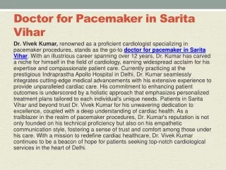 Doctor for Pacemaker in Sarita Vihar