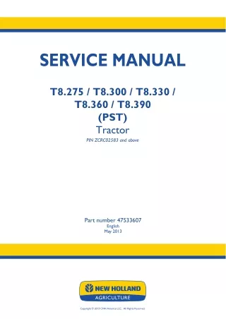 New Holland T8.275 Tractor Service Repair Manual 1