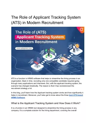 The Role of Applicant Tracking System (ATS) in Modern Recruitment