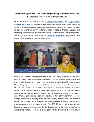 Transforming Nellore: The TDP's Empowering Initiatives Under the Leadership