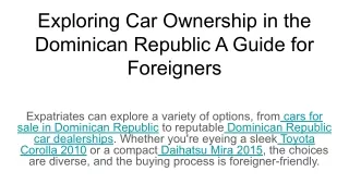 Exploring Car Ownership in the Dominican Republic A Guide for Foreigners
