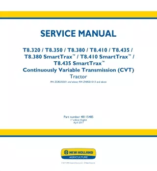 New Holland T8.350 Continuously Variable Transmission (CVT) Tractor Service Repair Manual