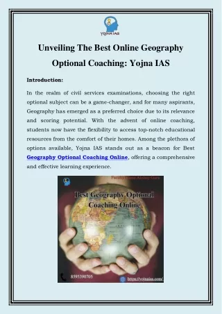 Best Geography Optional Coaching Online |Call Now-8595390705|Yojna IAS