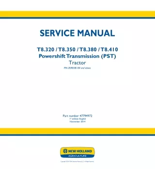 New Holland T8.350 Powershift Transmission (PST) Tractor Service Repair Manual 1