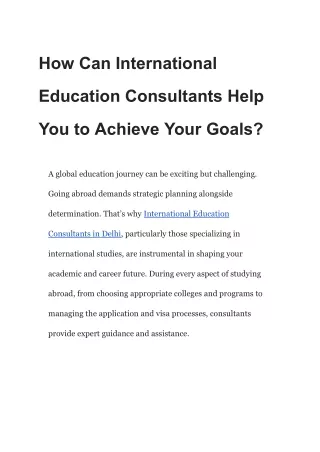 How Can International Education Consultants Help You to Achieve Your Goals?