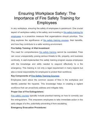 Ensuring Workplace Safety: The Importance of Fire Safety Training for Employees