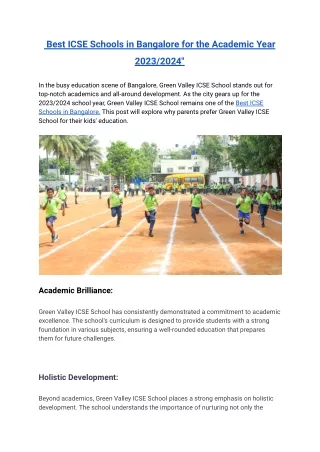 "Explore top ICSE schools in Bangalore for 2023/2024