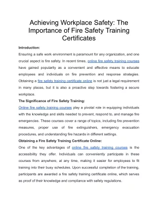 Achieving Workplace Safety: The Importance of Fire Safety Training Certificates