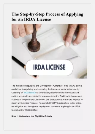 The Step-by-Step Process of Applying for an IRDA License