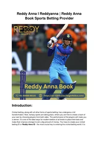 Reddy Anna I Reddyanna | Reddy Anna Book Sports Betting Provider