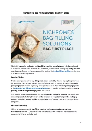 Nichrome’s bag filling solutions bag first place