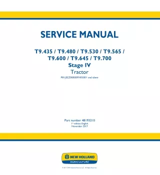 New Holland T9.435 Stage IV Tractor Service Repair Manual