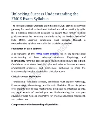 Unlocking Success Understanding the FMGE Exam Syllabus