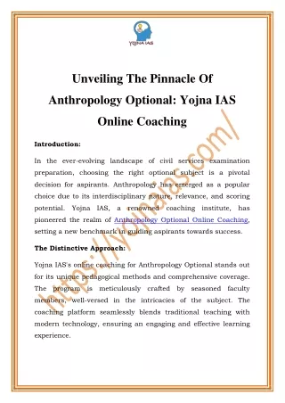 Anthropology Optional Online Coaching|Call-8595390705|Yojna IAS