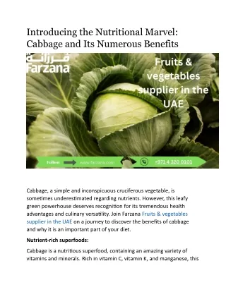 Introducing the Nutritional Marvel Cabbage and Its Numerous Benefits