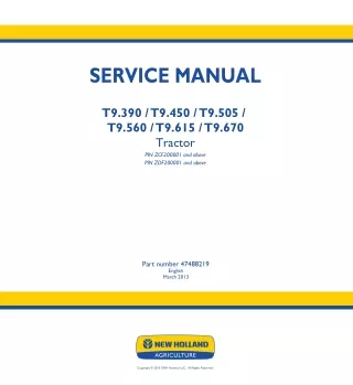 New Holland T9.560 [ZCF200001 - ] Tractor Service Repair Manual