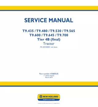 New Holland T9.600 Tier 4B (final) Tractor Service Repair Manual