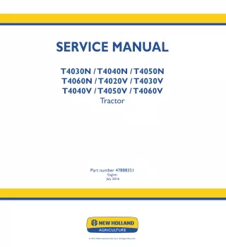 New Holland T4020V Tractor Service Repair Manual