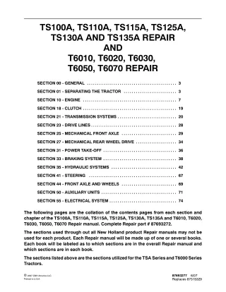 New Holland T6010 Tractor Service Repair Manual 1