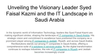 Unveiling the Visionary Leader Syed Faisal Kazmi and the IT Landscape in Saudi Arabia