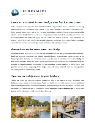 Lodge huren Nederland - Leukermeer