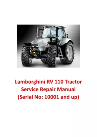 Lamborghini RV 110 Tractor Service Repair Manual (Serial No 10001 and up)