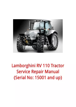 Lamborghini RV 110 Tractor Service Repair Manual (Serial No 15001 and up)