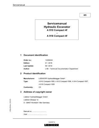 LIEBHERR A910 Compact-1505 Tier4f Hydraulic Excavator Service Repair Manual